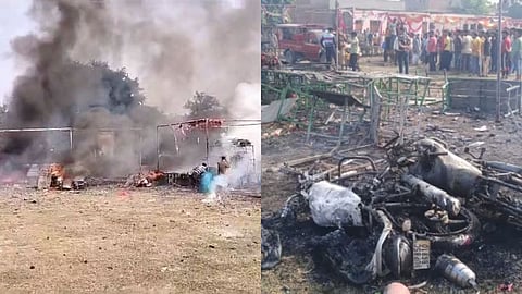 Shocking Video massive fire in firecracker market in mathura uttar pradesh
