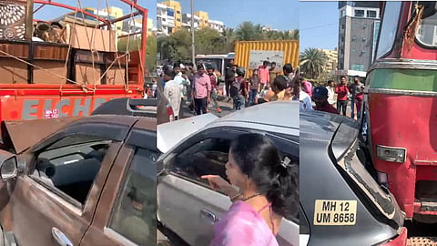 nine vehicles collided at navale bridge near pune
