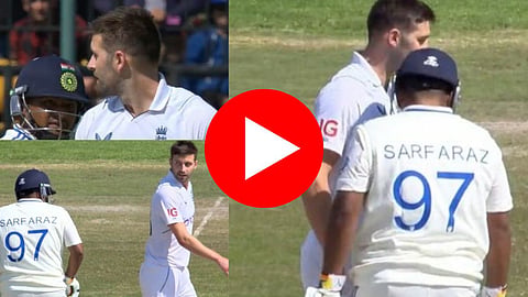 heated exchange between sarfaraz khan and mark wood during india vs england 5th test watch video 