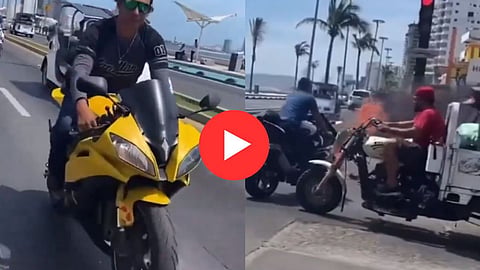 Running Bike Caught Fire Viral Video: 