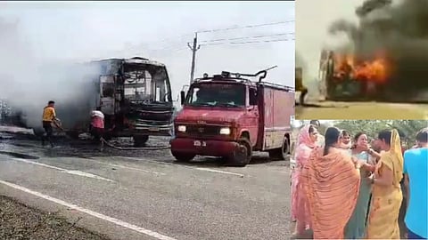 भाविकांची बस पेटली