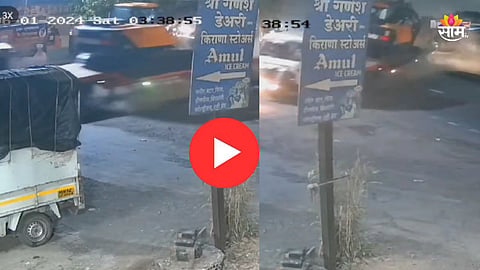 Pune News: शिरुरमध्ये थरारक अपघात! चालकाचा ताबा सुटला; पोकलॅनसह ट्रेलर थेट दुकानात शिरला; VIDEO 