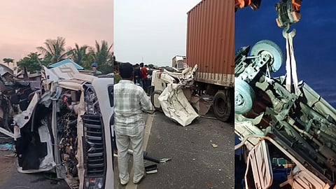 Beed Accident : बीडमध्ये भीषण अपघात, कंटेरनरच्या धडकेत जीपचा अक्षरश: चक्काचूर, ३ जण गंभीर जखमी 