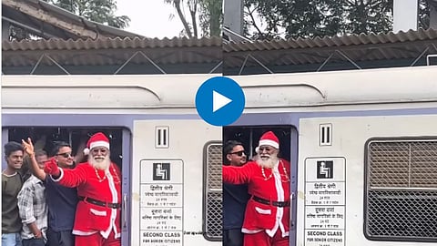 सांताक्लॉजचा लोकल ट्रेनच्या दारात लटकून प्रवास; मुंबईकरांना काय गिफ्ट देणार? व्हिडिओ पाहिलात का? 
