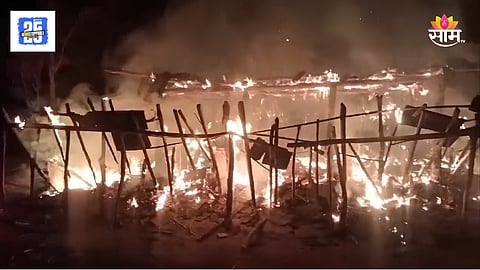 Murbad Korwale village 22 goats and 6 bulls die in cowshed fire