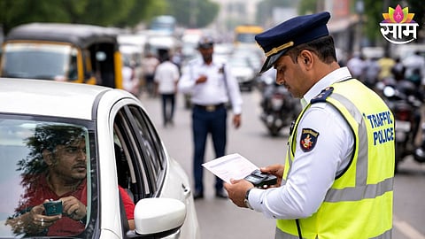 Traffic police issuing challan as new strict rules may cancel RC and suspend driving licence.