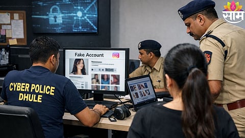 Dhule Cyber Police exposing a fake Instagram account used to circulate morphed obscene images.