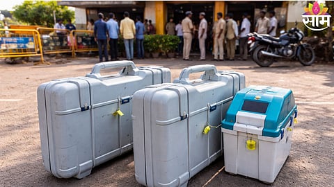 Reserve EVM machines recovered outside a hotel in Mohol after Solapur ZP polling, triggering political controversy.