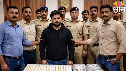 Andheri Police officials presenting the arrested serial chain snatching accused involved in over 40 robbery cases in Mumbai