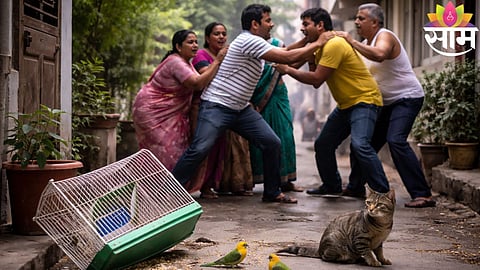 Cat Knocks Lovebirds Cage Neighbour Fight Pune