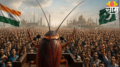 “Symbolic representation of the viral ‘Cockroach Party’ movement gaining traction among youth across India and Pakistan.”