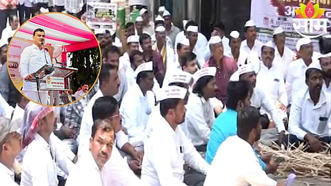 Angry farmers from Indapur stage a protest outside Pune’s Irrigation Bhavan demanding immediate release of Khadakwasla canal water.