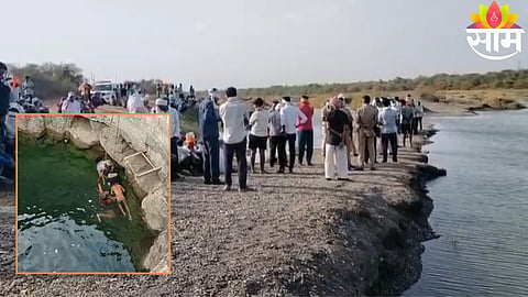 Locals gather near the site as rescue teams recover bodies after tragic drowning incidents in Yavatmal and Wardha districts.