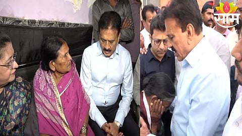 Minister Girish Mahajan consoles families of victims in the spurious liquor tragedy during his visit to Pimpri-Chinchwad.