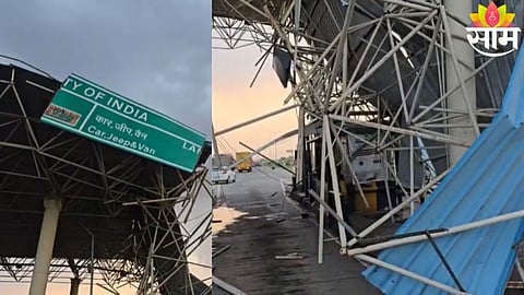 Roof sheets blown off at Nashirabad Toll Plaza after strong winds hit Jalgaon-Bhusawal Highway