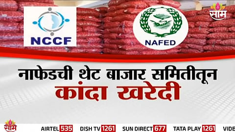 Onion farmers at a market yard in Nashik as NAFED begins direct procurement amid falling prices.