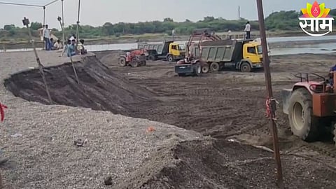 Alleged illegal sand mining activity in the Godavari riverbed in Beed district sparks political controversy.