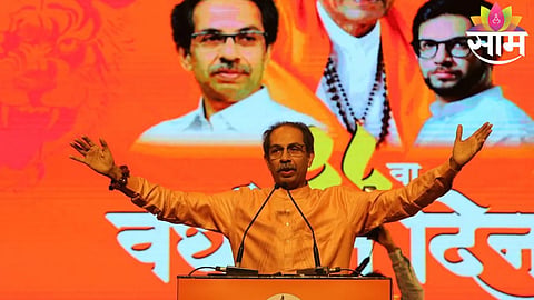 Uddhav Thackeray addresses Shiv Sainiks during Shiv Sena’s 60th foundation day event in Mumbai.