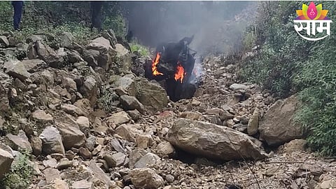 Rescue teams conduct a challenging operation after a vehicle plunged into a deep gorge and caught fire in Uttarakhand’s Champawat district.