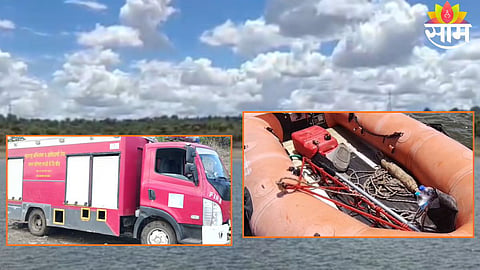 Rescue teams conduct search operation at Chandapur Lake in Parli after a युवक went missing while swimming.
