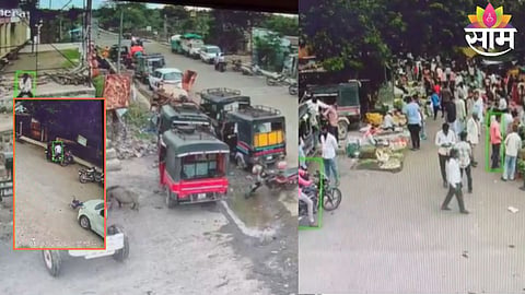 A CCTV grab showing the tragic moment a speeding car hit a 7-year-old girl crossing the road in Washim district.
