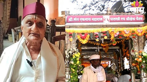 The traditional silver chariot and Palkhi of Shri Sant Eknath Maharaj during its departure from Paithan for the annual Ashadhi Wari to Pandharpur.