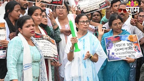 Mamata Banerjee seen reacting angrily during a protest march in Kolkata, as a viral video captures her slapping a party worker.