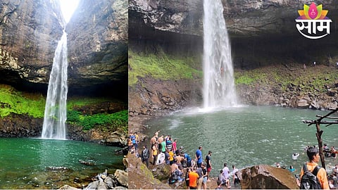 The scenic yet dangerous Devkund Waterfall in Mangaon, Raigad, where two tourists from Pune drowned after flouting monsoon entry restrictions.