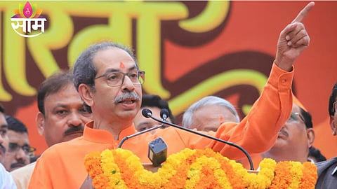 Uddhav Thackeray and Aaditya Thackeray in saffron attire during the Ramraksha movement in Nagpur, highlighting a renewed Hindutva stance.