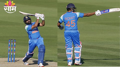 Rohit Sharma celebrates his explosive century at Lord’s during the chase against England.