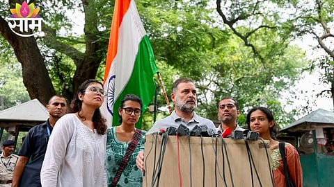 Rahul Gandhi addressing public after Dharmendra Pradhan’s resignation, supporting student protests