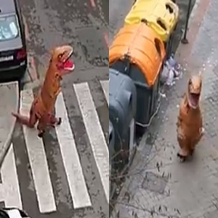 viral satya costumes dinosaur while lockdown from coronavirus