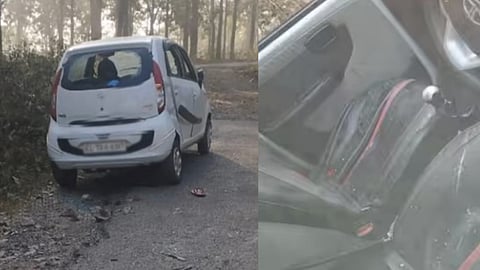 കാട്ടാന ആക്രമിച്ച കാര്‍ 
