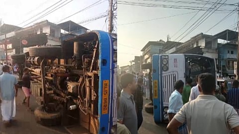 ബസുകളുടെ മത്സരയോട്ടം; കെഎസ്ആര്‍ടിസി ബസ് നിയന്ത്രണം തെറ്റി മറിഞ്ഞു