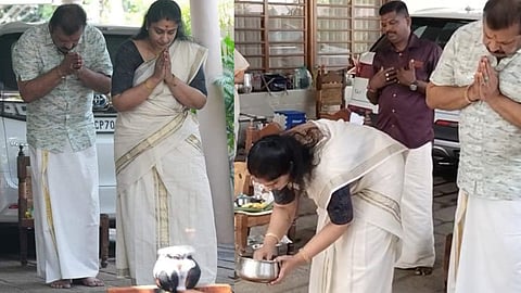 സുരേഷ് ഗോപിയും ഭാര്യ രാധികയും പൊങ്കാലയര്‍പ്പിക്കുന്നു
