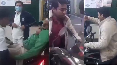 മുത്തച്ഛനെ യുവാവ് ആശുപത്രിയില്‍ എത്തിക്കുന്നു