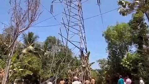 വിദ്യാർഥിയെ താഴെയിറക്കാൻ ശ്രമിക്കുന്ന ഫയർഫോഴ്സ് ഉദ്യോ​ഗസ്ഥർ