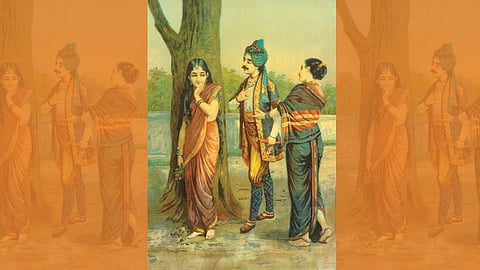 മദാലസ ഋതധ്വജനെ കാണുന്ന രംഗം- രാജാ രവിവര്‍മ്മയുടെ ഭാവനയില്‍
