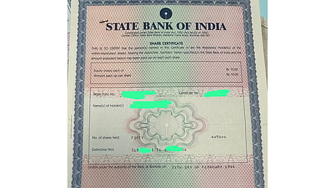 1994ലെ എസ്ബിഐ ഷെയര്‍ സര്‍ട്ടിഫിക്കറ്റ്