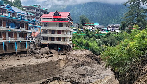 Footbridge, makeshift sheds washed away in flash flood  in Kullu .