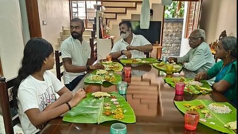 
suresh-gopi-gives-feast-to-olympian-sreejesh-and-his-family