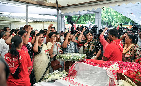 last respects to deceased CPM leader Sitaram Yechury