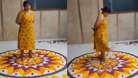 woman-trampled-and-destroyed-onam-pookkalam-celebrations-in-bengaluru