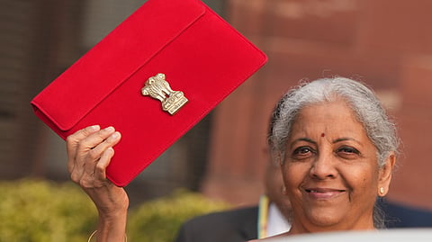 Nirmala Sitharaman outside the Finance Ministry ahead of the presentation of the  Union Budget