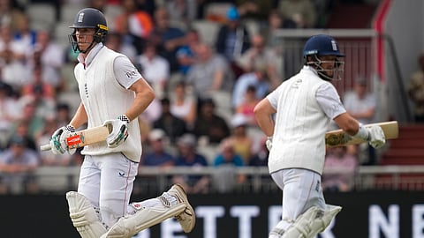 England's Ben Duckett and Zak Crawley run between the wickets on day two of the fourth test 