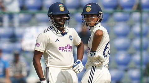Sai Sudharsan, left, and Yashasvi Jaiswal on day one of the second and final Test cricket match 