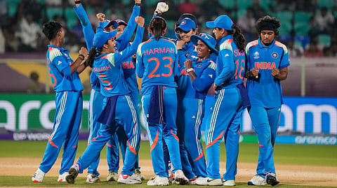 Indian team celebrates the wicket of South Africa's Sinalo Jafta 