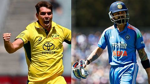 Xavier Bartlett dismissing Virat Kohli