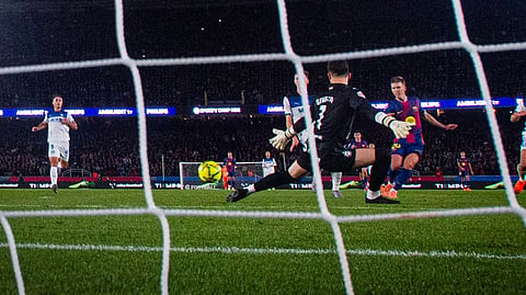 Olmo's goal into the net