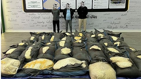 Dubai Police,Kuwait police ,seized Captagon pills hidden inside corn sacks